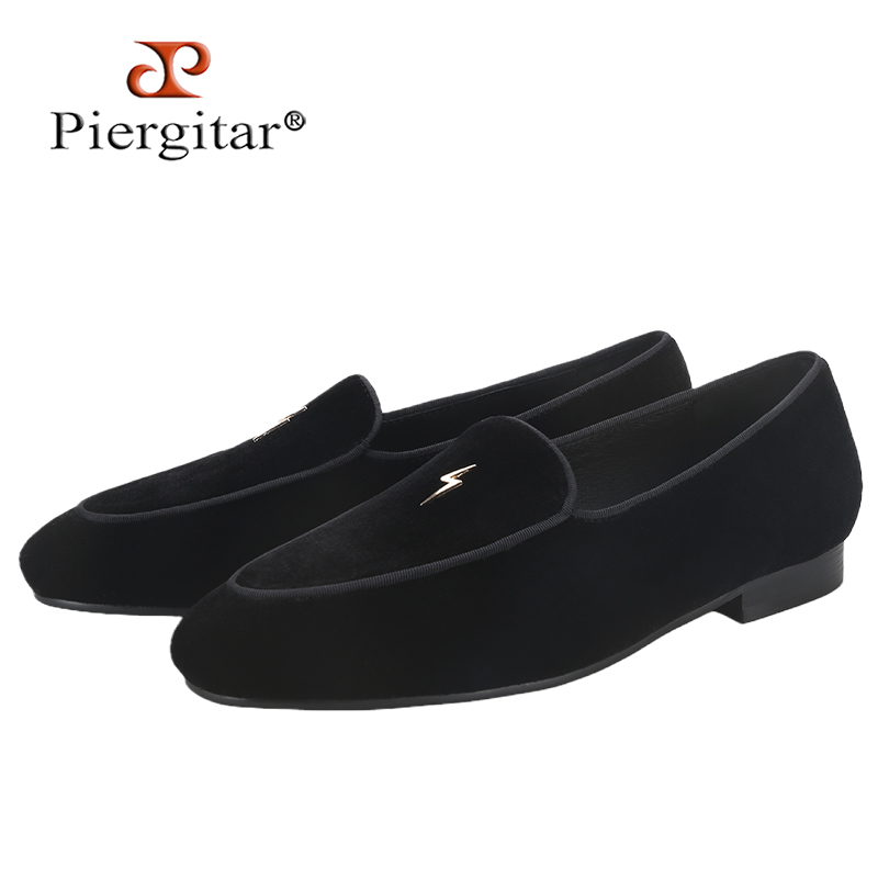 Men'S Formal Wear Slippers - Piergitar Black Color Velvet Men Loafers