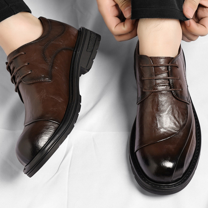 Men Formal Wear Wedding - Brown Burnished Genuine Leather Lace Up