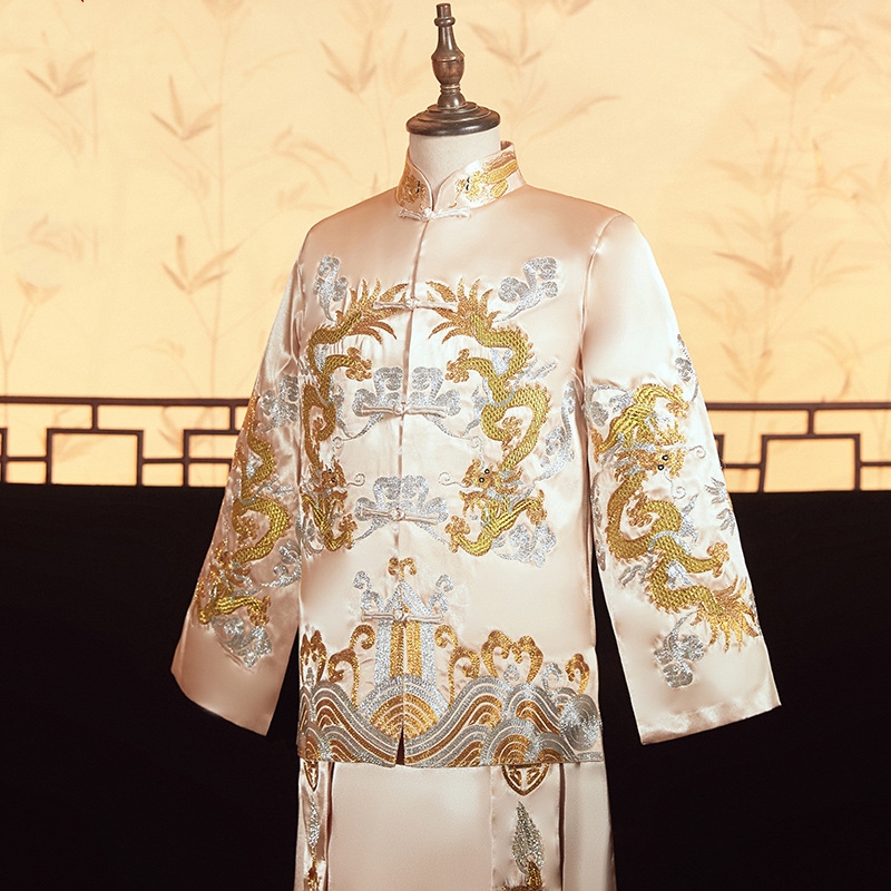 Men Formal Wear Wedding - Men Champagne Xiuhe Suit Chinese Style