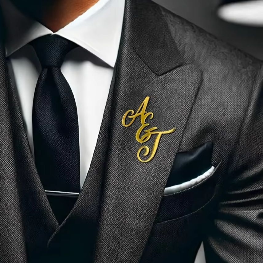Tuxedo Lapel Pin - Custom Monogram Initial Name Stainless Steel
