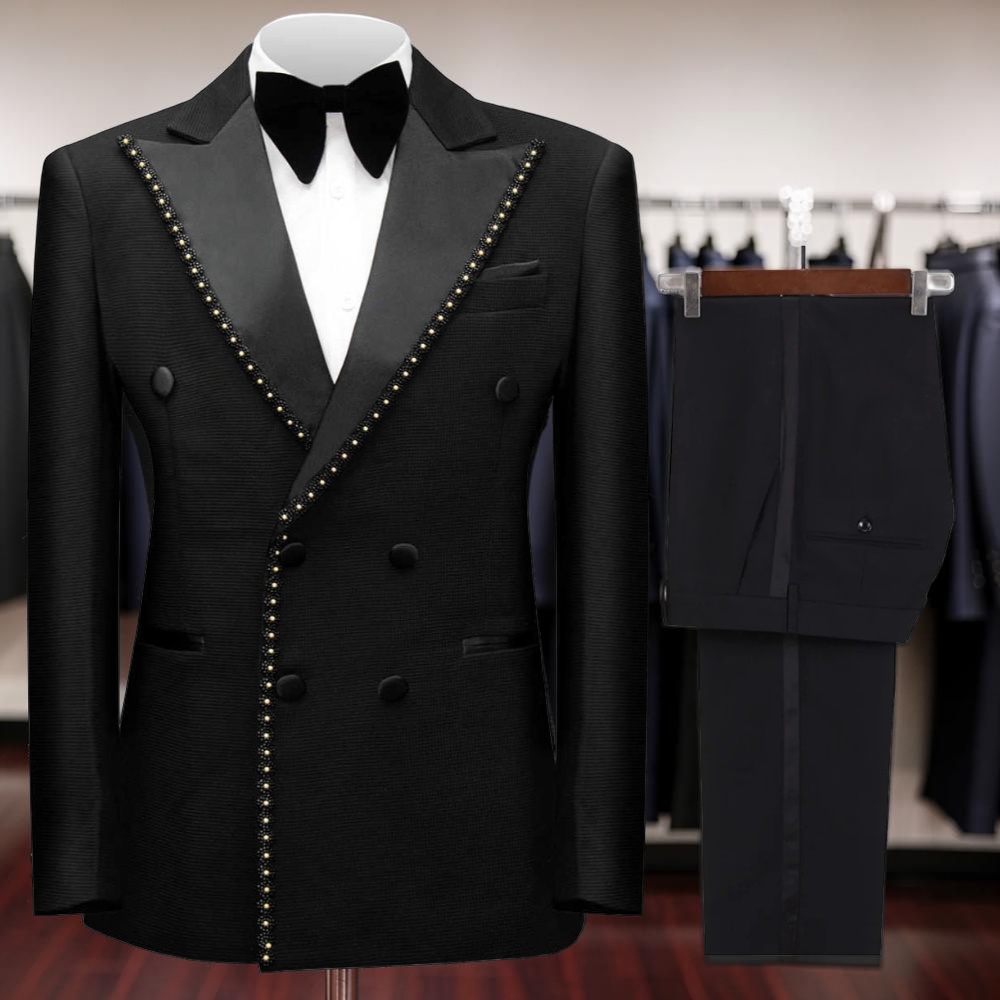 Men Formal Wear Wedding - Double Breasted Beaded Formal Suits for
