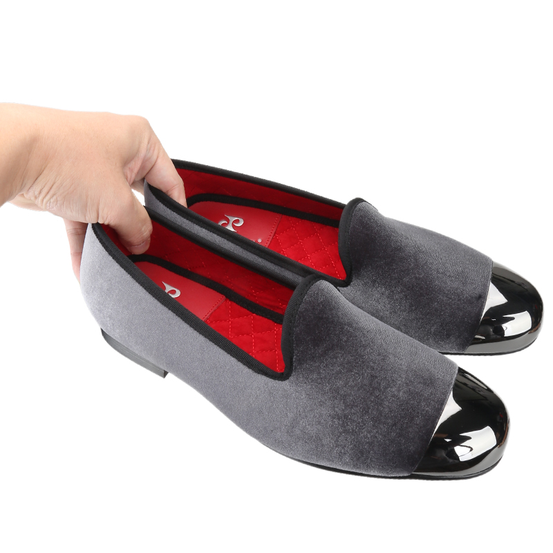 Piergitar Gray Velvet Slip-On  - Men'S Formal Wear Slippers 评论和价格