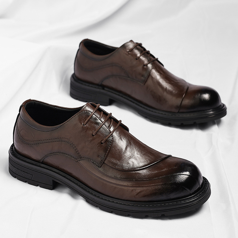 Brown Burnished Genuine Leathe - Men Formal Wear Wedding 评论和价格