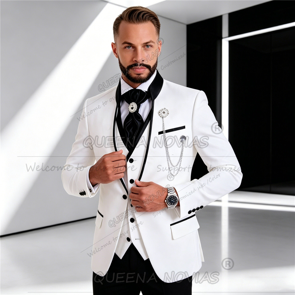 Elegant White Suit Men 3 Piece - Men'S Formal Wear Attire 评论和价格
