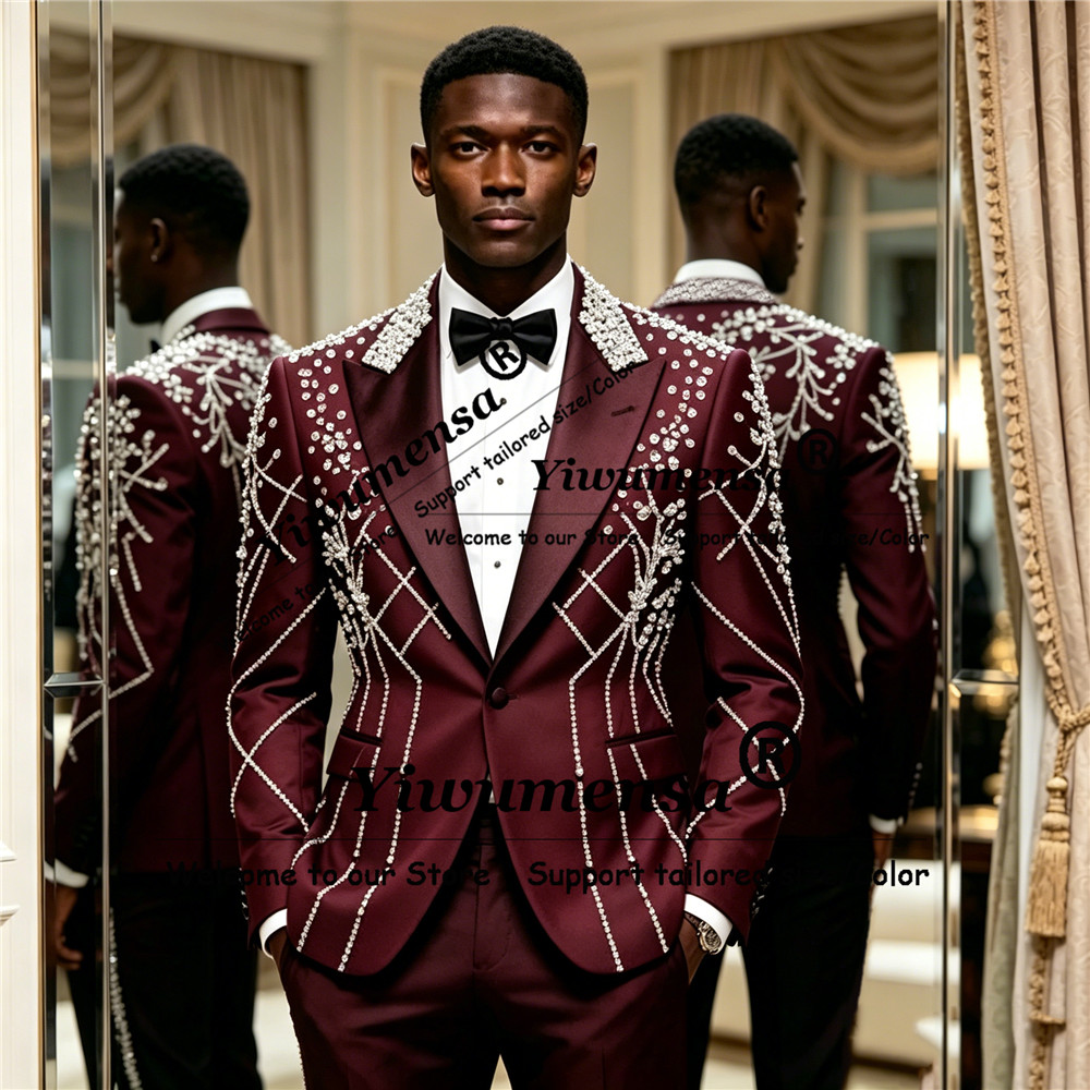 Male Fashion Diamond Beaded Su - Men'S Formal Wear Attire 评论和价格