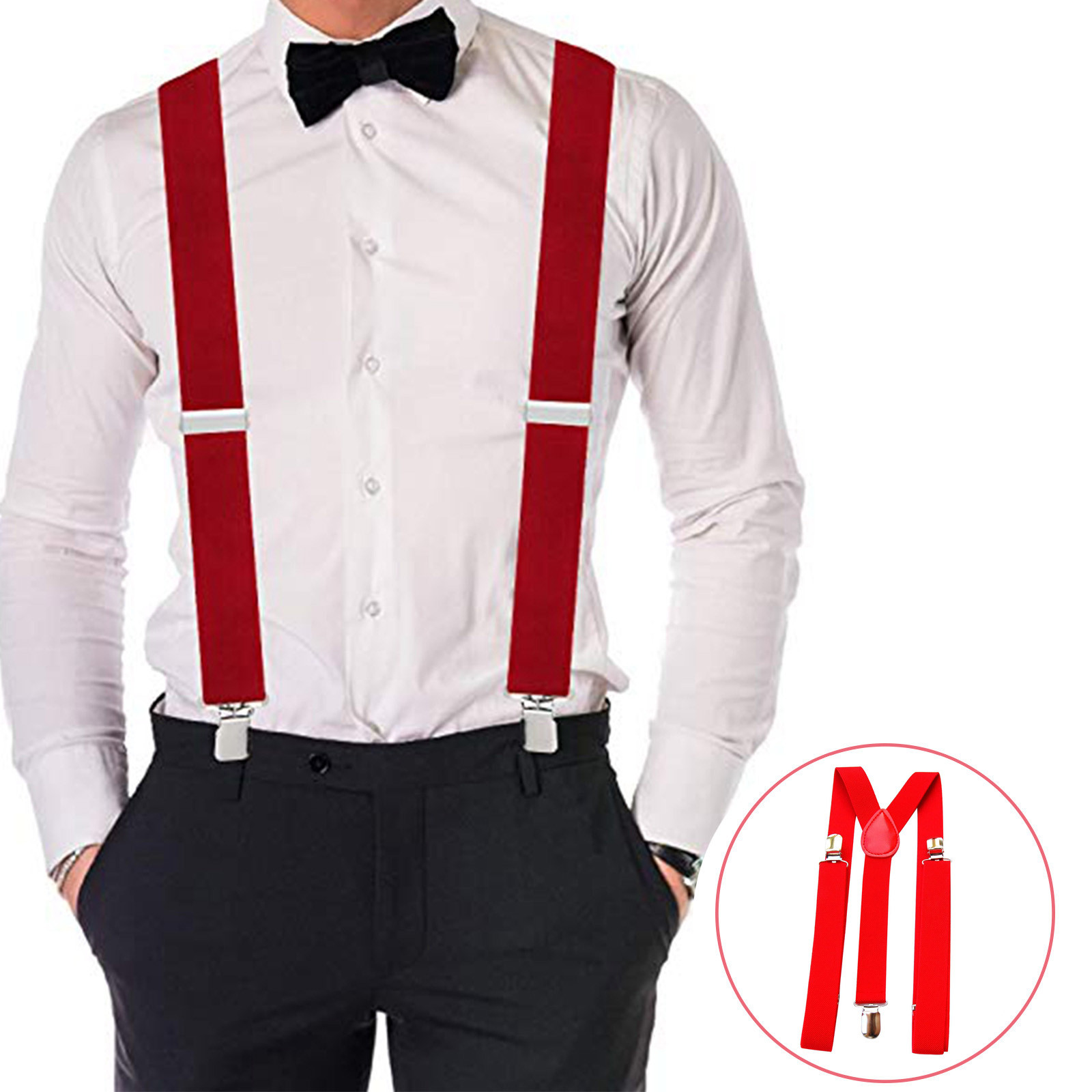 Red Adjustable Suspenders Men  - Men'S Formal Wear With Suspenders 评论和价格
