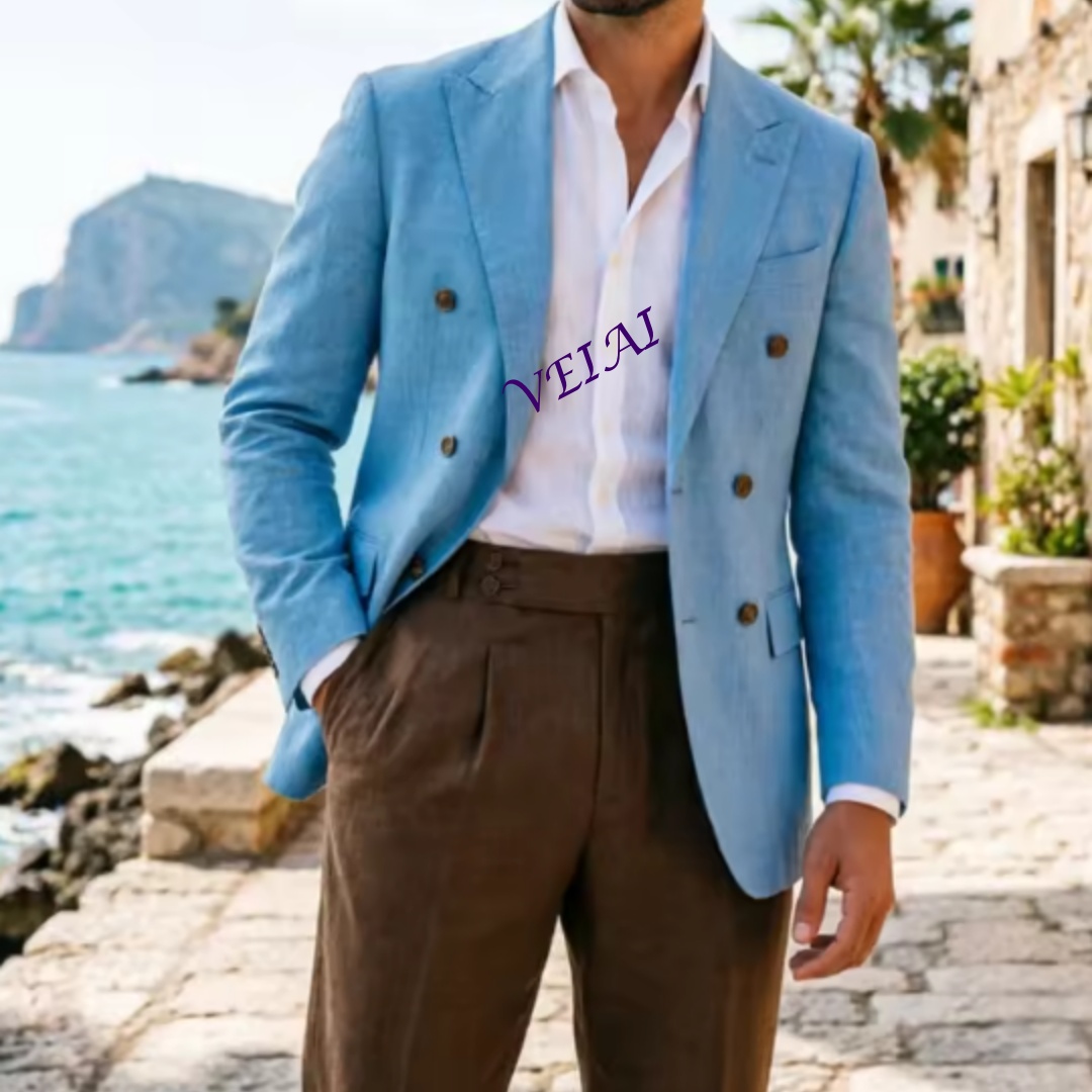 Customized 2 Piece Beige Linen - Men'S Formal Wear Attire 评论和价格