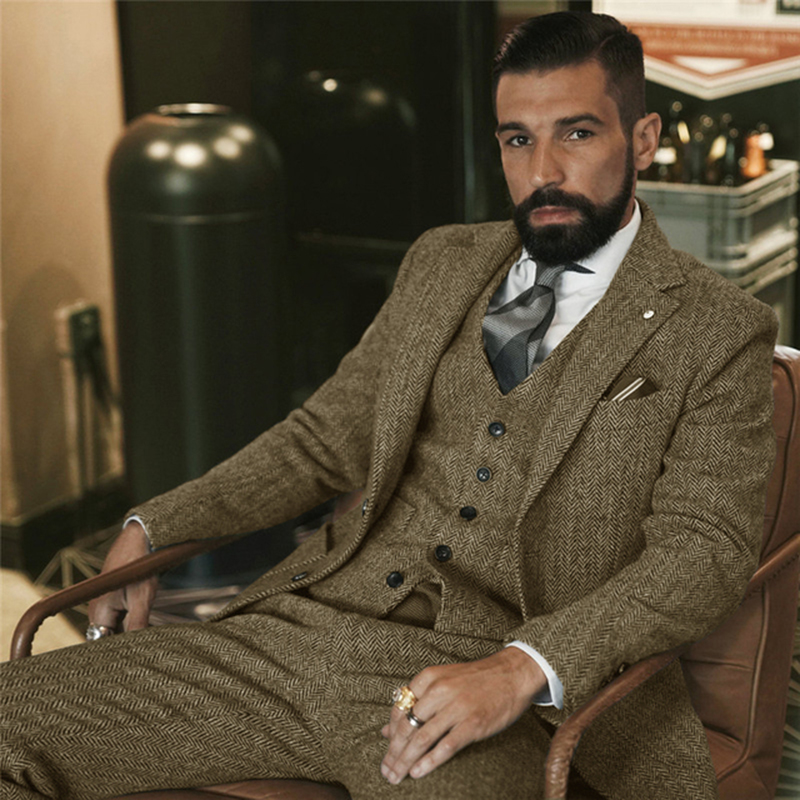 Gray Wool Tweed Winter Suit fo - Men Formal Wear Wedding 评论和价格