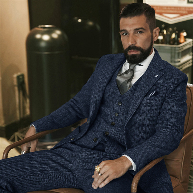 Gray Wool Tweed Winter Suit fo - Men Formal Wear Wedding 评论和价格